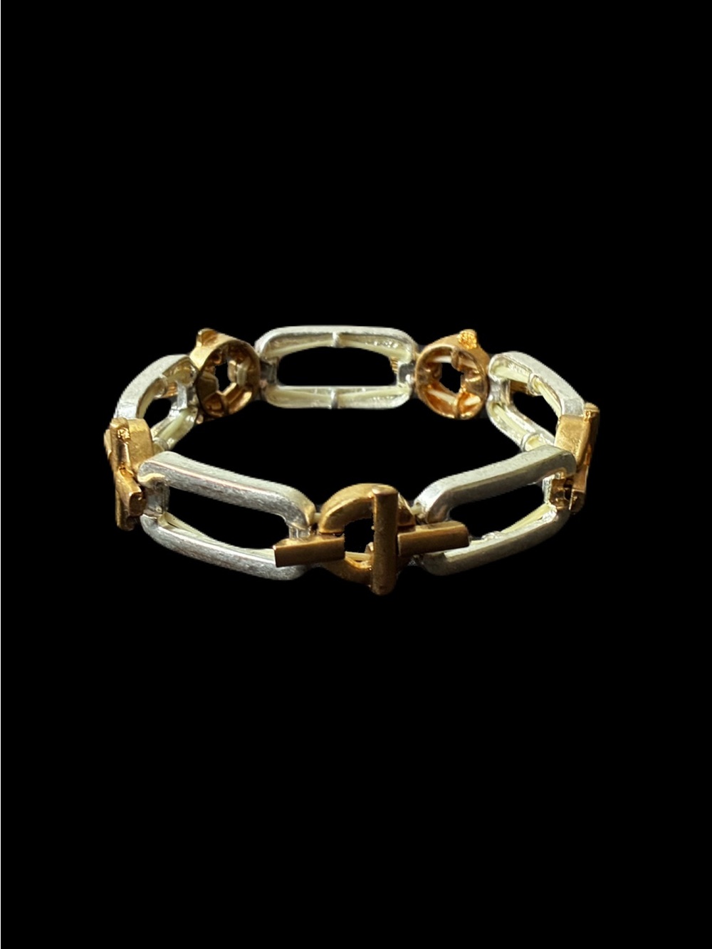 Two-Tone Gold & Silver Chain Link Stretch Bracelet